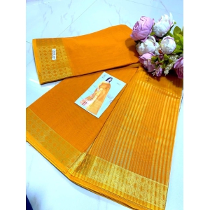 Cotton Saree Gold Border Yellow Color