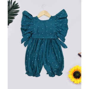 Girls Teal Color All Over Polka Dot Printed Jumpsuit-1 - 2 Year