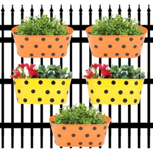 Oval Polka Dot Balcony Railing Planter-Orange / Yellow / 5