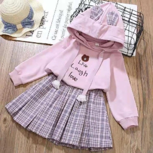 Rabbit Hooded Skirt Top Set-Pink / 4 to 5 Years