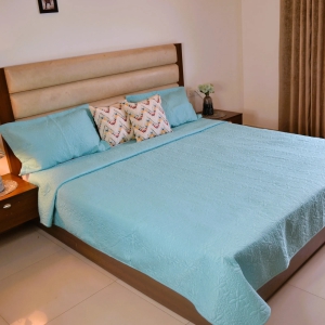 Abstract Solid Quilted Bedcover-Turquoise