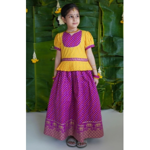 Girl Bandhani Pattu Pavdai-Purple 7Y