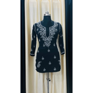 Short Top & Dupatta sets-Black / Fabric