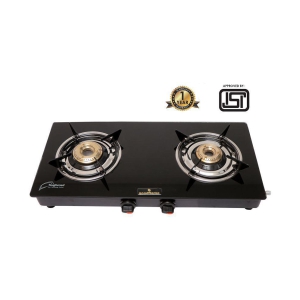 Goodflame Nano 2B Ms Bk Toughened Glass 2 Brass Burner Gas Stove(Manual Ignition,Black)