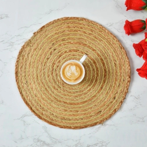 Braided Jute Lurex Placemat, 14 inches, Golden, pack of 6