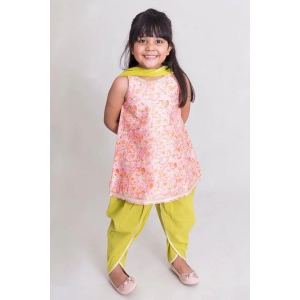 Girls Pink Lotus Print Suit Set 4Y