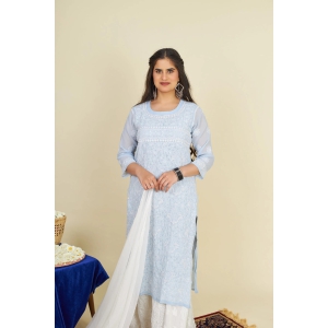 Georgette Chikankari  kurti- Sky Blue-Sky Blue / XXL