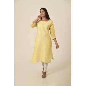 Ladies New Fashion Hand Chikankari Kurti Yellow | Skin Friendly Cotton