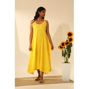 Bandhani Strappy Long Dress In Electric Yellow