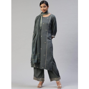 SVARCHI - Dark Grey Straight Rayon Women's Stitched Salwar Suit ( Pack of 1 ) - None