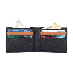 Tough Black Leather ATM + Money Slot 6 Slot Card Holder For Men & Women - Black