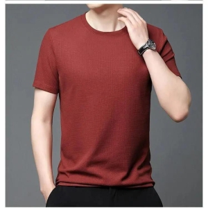 Voguehaven Men 4 Way Strecthable Round Neck T-shirt-4 Way -Brown - XL