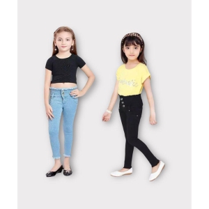 ICONIC ME- Girls Black & Sky Blue Slim Fit Jeans ( Pack of 2) - None