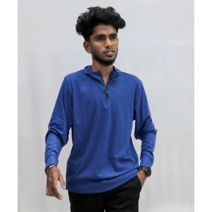 Full Sleeve Collar Neck Mens Tshirt in Blue with Zip Closure-M