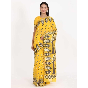 Women's Pure Cotton Woven Jamdani Yellow Saree