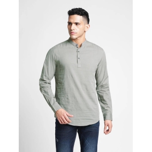 Grey Solid Cotton Kurta Shirt-XXL / Grey