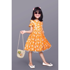 Kids Girls Knee Length Yellow Flower Design Festive/Wedding Fit & Flare  Dress-12 - 13 Year