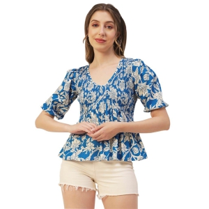 Moomaya Womens Smocked Printed Top, Womens Elbow Sleeve Tops For Summer