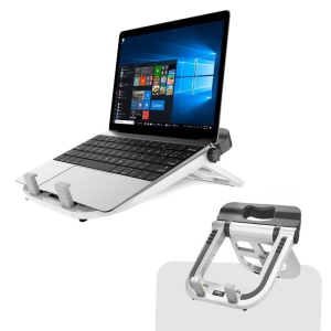 GIZGA essentials Portable Laptop Stand, Multi-Functional Foldable Stand for Laptop/MacBook, Ergonomic Design, Anti-Slip Base, Heat Dissipation, Multiple Angles, Height Adjustable, Light Weight, White