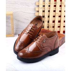 Men's 3.5 inch Hidden Height Increasing Faux Leather Brogue Lace-up Shoes