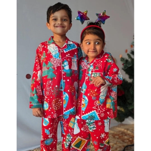 Cotton Pajama Set for Kids | Jingle Bells - Red-12-14Y