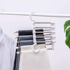 Hanger-5 In 1 Stainless Steel Multifunction Retractable Pants Rack Trouser Hanger(Pack of 1)--