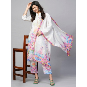 Graceful Ivory: White Floral Printed Ensemble-XL