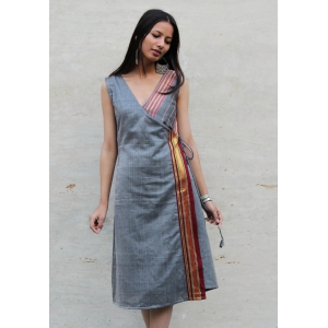 Grey Saree Wrap Dress-L