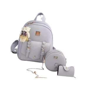 Grey Combo Attactive Womens Backpack With 2 Kit Bags