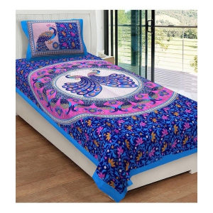 URBAN MAGIC - Blue Cotton Single Bedsheet with 1 Pillow Cover - Blue