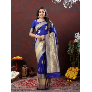 Blue Soft Silk Woven Design Gold Zari Weaving Saree