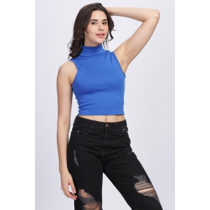 Women Crop Top, Sleeveless, Cotton Lycra, Blue-S / Blue