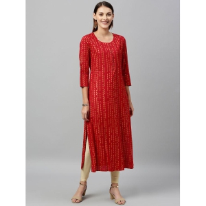 KIPEK - Red Rayon Womens Straight Kurti ( Pack of 1 ) - None