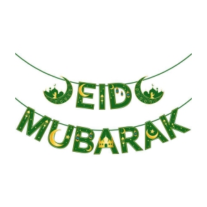 Zyozi Eid Decorations, Eid Mubarak Banner, Eid Mubarak Decorations for Home, Mubarak Bunting Banner Hanging Bunting Garland Party Supplies Mubarak for Home Decorations - Green