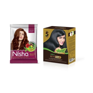 Nisha Quick 60gm Comes with Natural Based Permanent Hair Color Henna Powder Brown each sachet 15 g