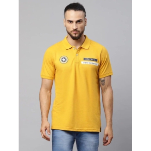 rodamo-men-mustard-yellow-typography-polo-collar-applique-t-shirt