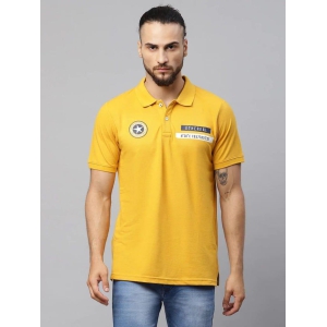 Rodamo  Men Mustard Yellow Typography Polo Collar Applique T-shirt