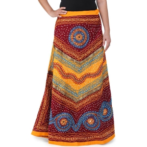 Maroon And Yellow Long Ghagra Skirt from Jaipur with Aari Embroidery and Sequins