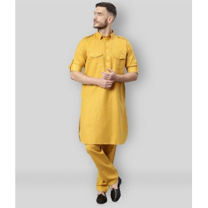 Hangup - Mustard Cotton Blend Regular Fit Mens Pathani Suit ( Pack of 1 ) - None