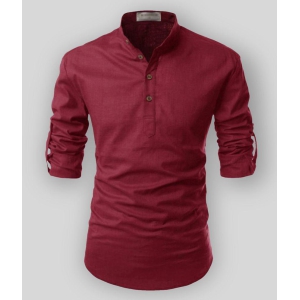 Life Roads - Maroon Cotton Men's Shirt Style Kurta ( Pack of 1 ) - None