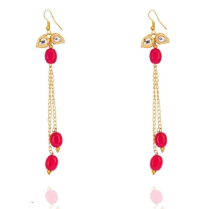 Cute handcrafted indo western pink Butterfly pearl Kundan long chain Earrings for women