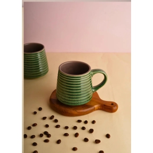 Metallic Green Striped Mug-Set of Four