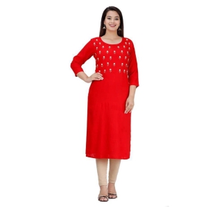 HIGHLIGHT FASHION EXPORT - Red Rayon Womens Straight Kurti - M