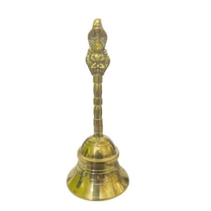 DOKCHAN Brass Garud Bell for Pooja Handcrafted Pure Brass Puja Bell with Garud Sitting Handle for Temple Brass Pooja Bell