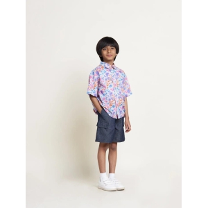 Floral Printed Boys Shirt With Denim Shorts Set-8-9Y