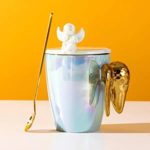 Golden Winged With Angel Lid Mug