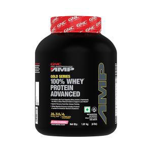 GNC AMP Gold 100% Whey Protein Advanced Delicious Strawberry  Powder 4 lbs