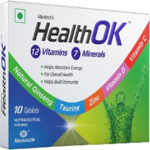 Health OK Multivitamin with Natural Ginseng  Taurine power  Daily Energy  alertness  Vitamin D  C & other 17 multivitamins minerals  for Overall Health  30 Tablets (Veg)