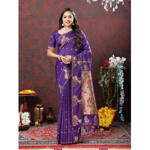 Purple Soft Paithani Silk Woven Design Copper Zari Meenakari Weaving Saree