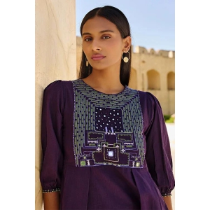 Okhai Cascades Hand Embroidered Mirror and Beadwork Pure Cotton Top-S